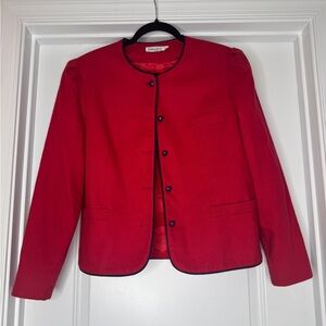 Vintage Sherbet Wool Red Blazer w/ Blue Buttons, Puff Shoulders, Size 12